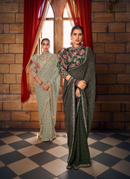 Green Colour Nayika By Vouch Georgette Fancy Readymade Saree Surat Wholesale Market 1006