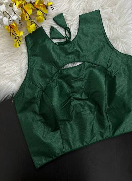 Green Colour New Plain Designer Simar Silk Party Wear Blouse Catalog E