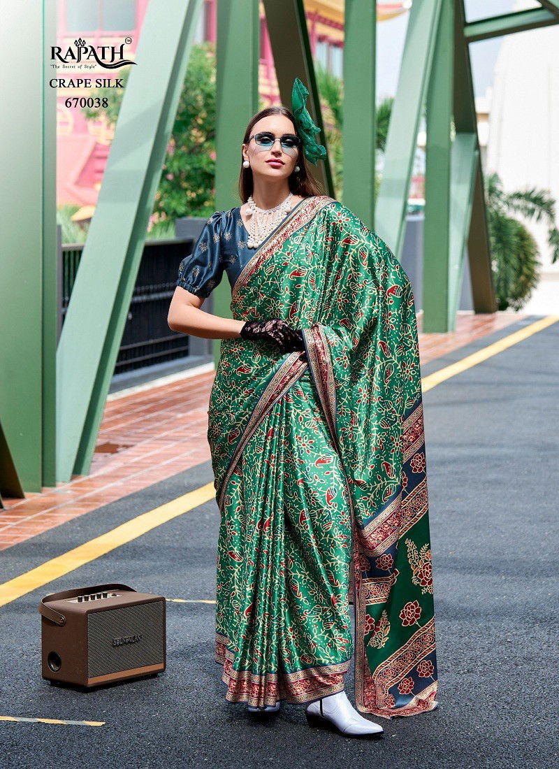 Green Colour Next Generation By Rajpath Stain Silk Printed Saree Orders In India 670038