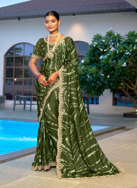 Green Colour Nirvee By Sr Velvet Chiffon Embroidery Wholesale Saree Suppliers In Mumbai 1005