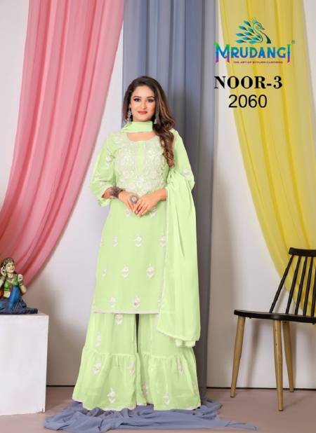 Green Colour Noor 3 By Mrudangi Georgette Sharara Suits Exporters In India 2060