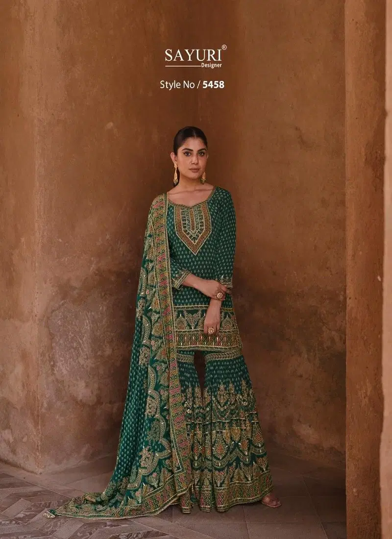 Green Colour Noorani By Sayuri Crepe Silk Designer ReadyMade Wholesale Online 5458