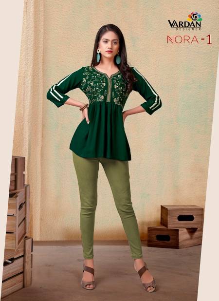Green Colour Nora Vol 1 By Vardan Rayon Ladies Top Western Catalog 2041