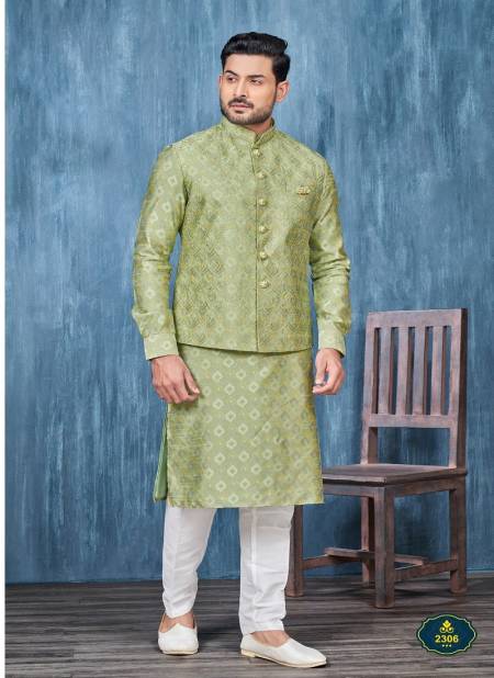 Green Colour Occasion Wear Mens Modi Jacket Kurta Pajama Wholesale Market In Surat 2306