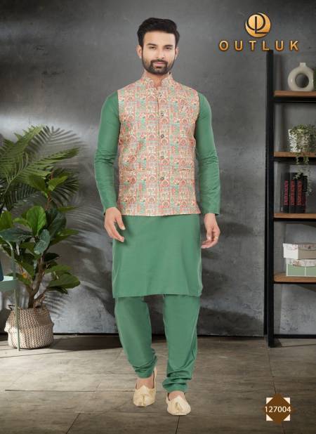 Green Colour Outlook Vol 127 Wedding Mens Modi Jacket Kurta Pajama Wholesale Market In Surat 127004