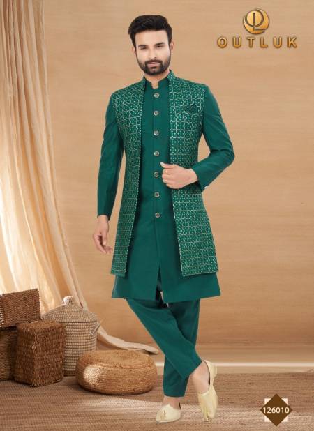 Green Colour Outluk Vol 126 Mens Indo Western and Sherwani Catalog 126010