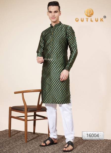 Green Colour Outluk Wedding Collection Vol 16 Pintex Jaquard Mens Kurta Pajama Manufacturers 16004