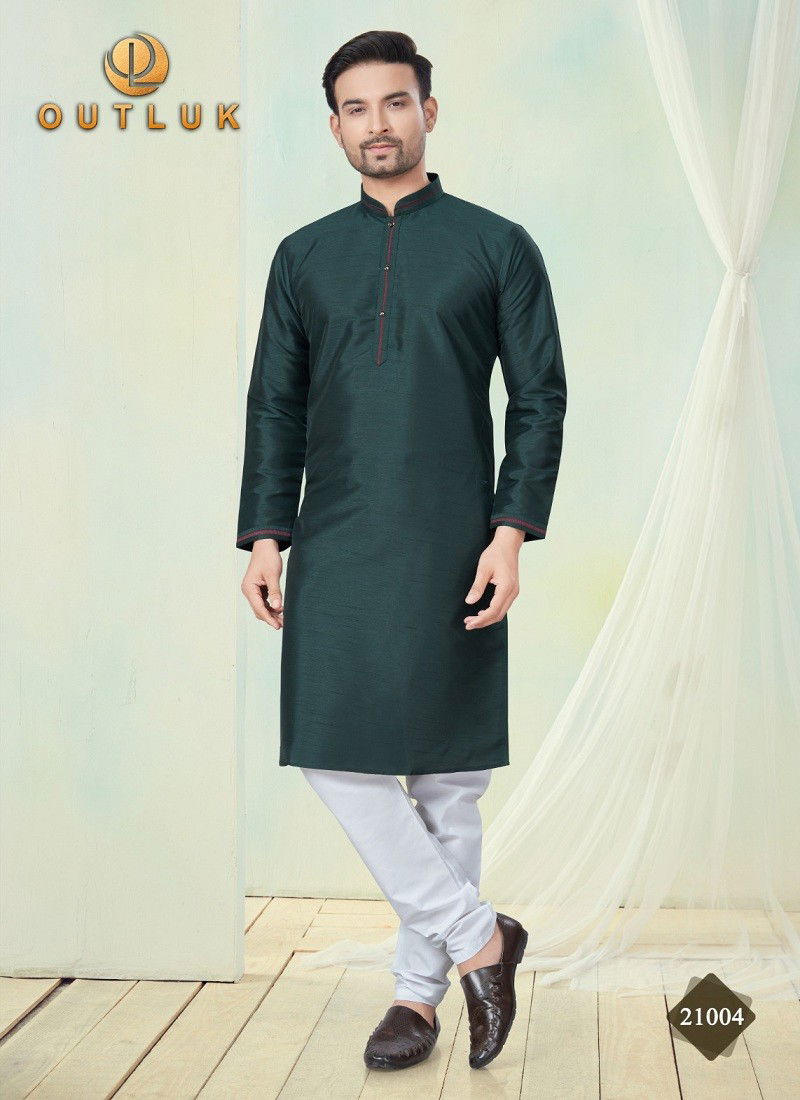 Green Colour Outluk Wedding Collection Vol 21 Pure Silk Mens Wholesale Kurta Pajama Manufacturers 21004