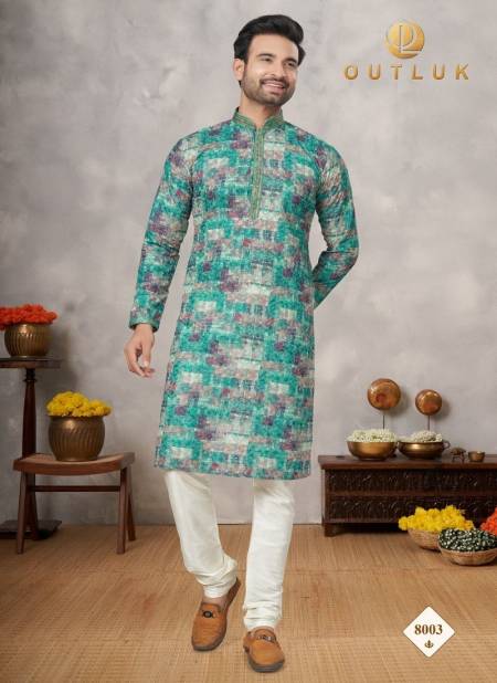 Green Colour Outluk Wedding Lucknowi Vol 8 Cotton Pintex Lucknowi Kurta Pajama Wholesale Shop In Surat 8003