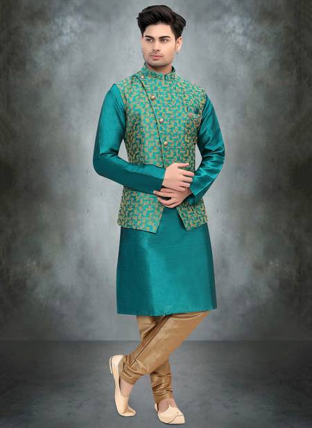 Green Colour Padma Creation Function Wear Modi Jacket Kurta Pajama Catalog 1174