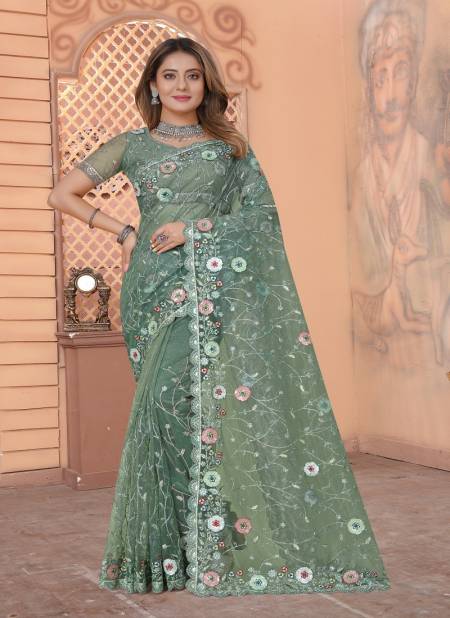 Green Colour Palak By Nari Fashion Party Wear Saree Catalog 7062