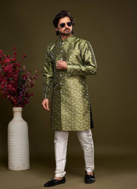 Green Colour Partywear Mens Wholsale Indo Western Catalog 2433