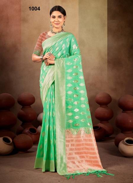 Green Colour Pasmina Cotton By Bunawat Linen Saree Wholesale Online 1004