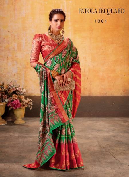 Green Colour Patola Jequard By Sr Maslin Wedding Wear Saree Exporters In India 1001