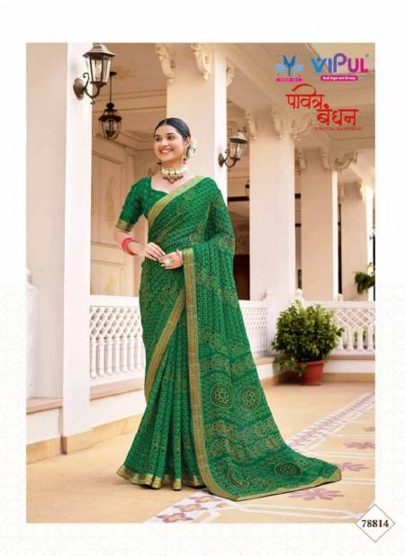 Green Colour Pavitra Bandhan by Vipul Chiffon Wear Sarees Wholesale Clothing Suppliers In India 78814