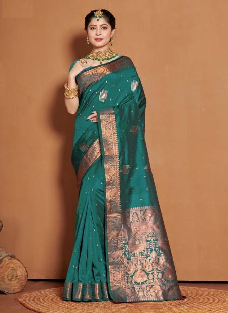 Green Colour Piya Basanti By Sangam Banarasi Silk Saree Catalog 10085