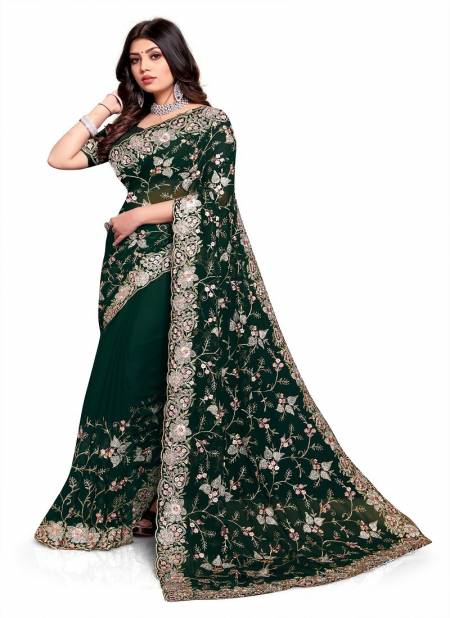 Green Colour Pre Wedding 2221 To 2227 By Utsav Nari Heavy Resham And Jari Embroidery Georgette Party Wear Saree Manufacturers 2227