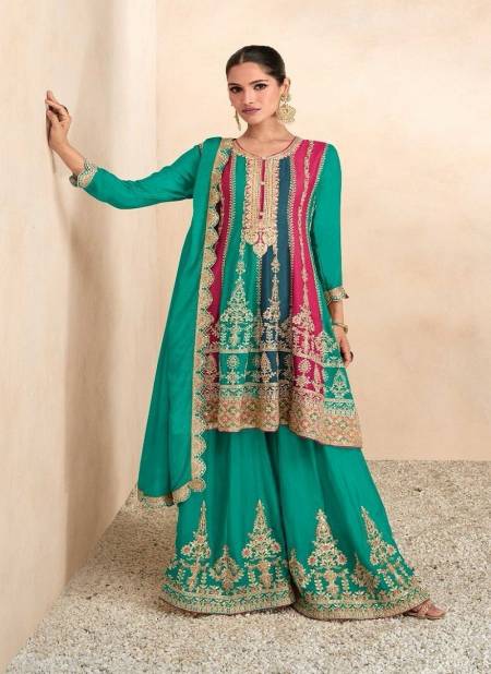 Green Colour Preet Gold By Gulkayra Chinon Designer Sharara Suit Catalog 7501 C Catalog