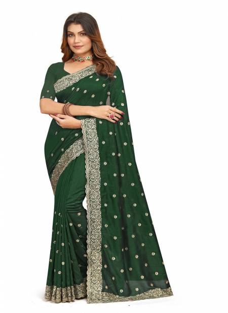 Green Colour Premium By Utsav Nari Vichitra Blooming Embroidery Saree Exporters In India 2387