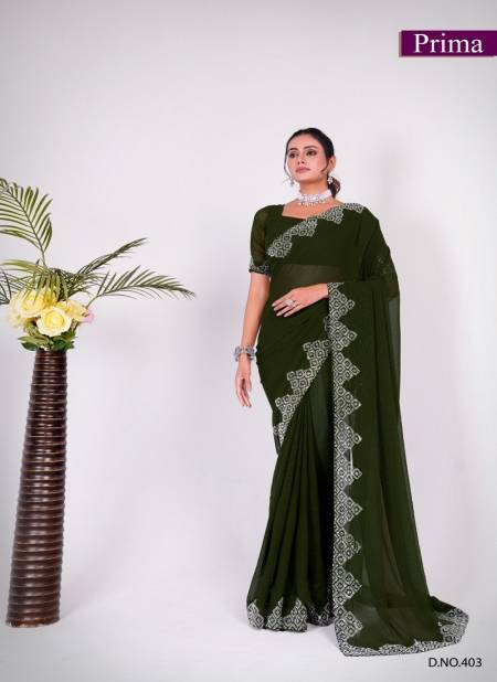 Green Colour Prima 401 TO 408 Zomato Party Wear Saree Wholesale Suppliers In Mumbai 403