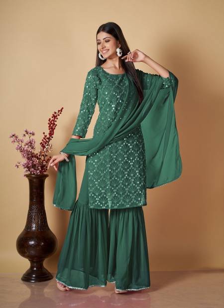 Green Colour Prisha Kurti Vol 4 Gerogette Sharara Readymade Suits Wholesale Maket In Surat RF27437