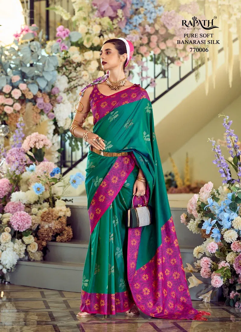 Green Colour Purple Martin By Rajpath Soft Silk Wholesale Saree Suppliers In Mumbai 770006