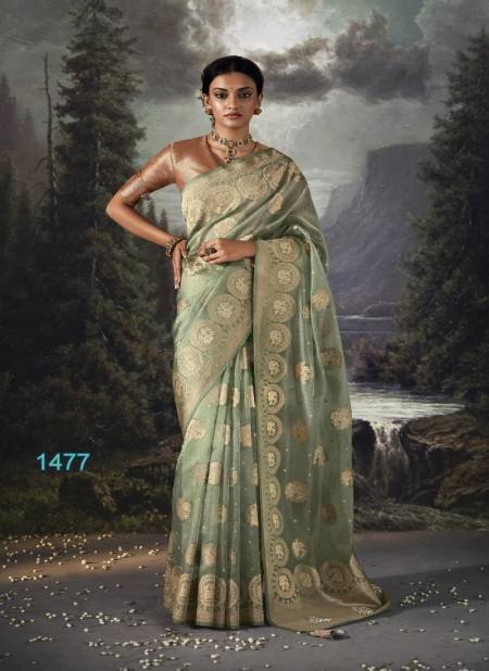 Green Colour RaatRani By Kimora Organza Banarasi Designer Saree Catalog 1477