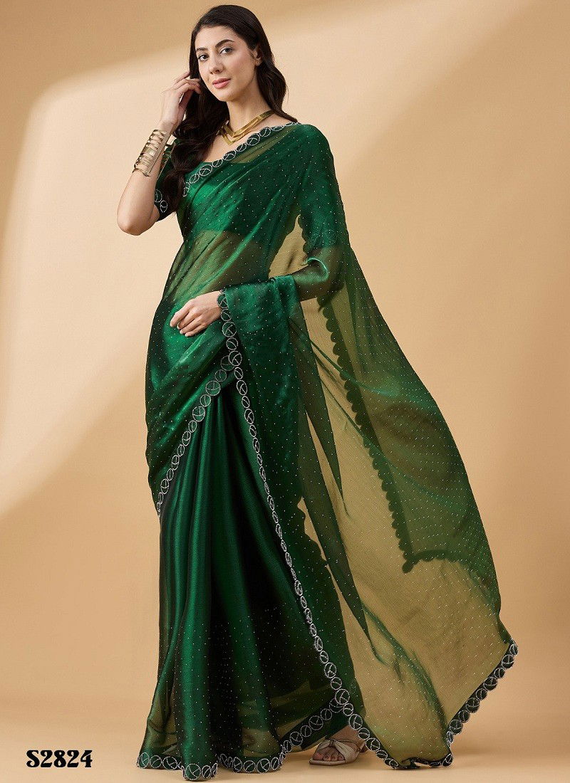 Green Colour Radha By Mahotsav Organza Stone Work Designer Bulk Sarees Orders In India S2824