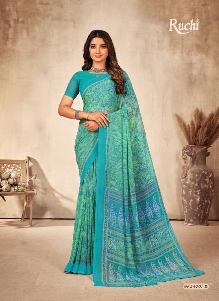 Green Colour Ragaa Georgette By Ruchi Sarees Georgette Daily Wear Saree Catalog 24701 B
