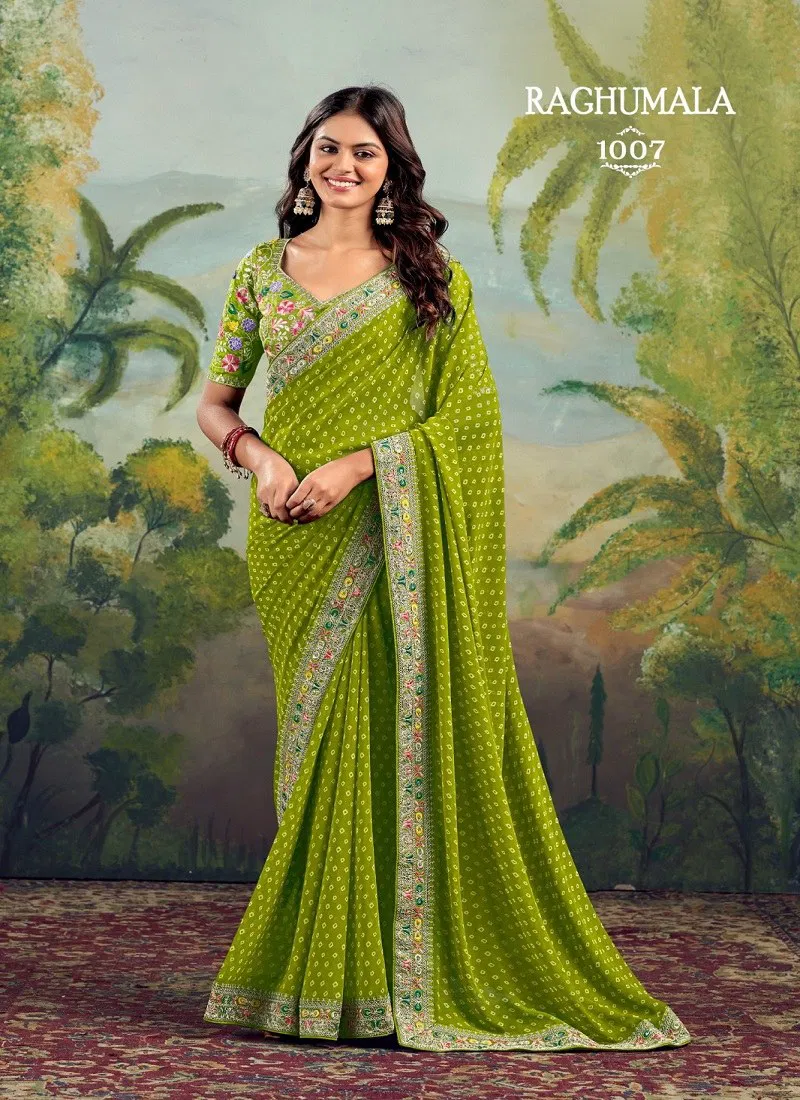 Green Colour Raghumala By Stavan Georgette Daily Wear Sarees Wholesale Market In Surat 1007