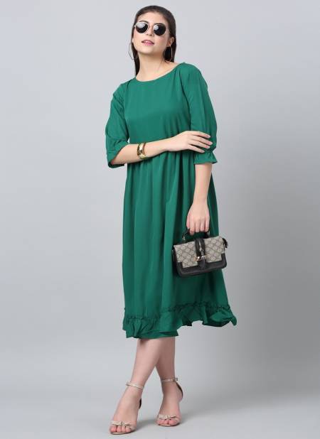 Green Colour Raisin American Crepe Party Wear Western Midi Dress Catalog OLRF0050