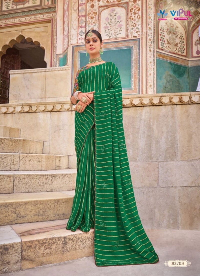 Green Colour Raj Rani Vol 2 By Vipul Weaving Chiffon Saree Surat Wholesale Market 82703