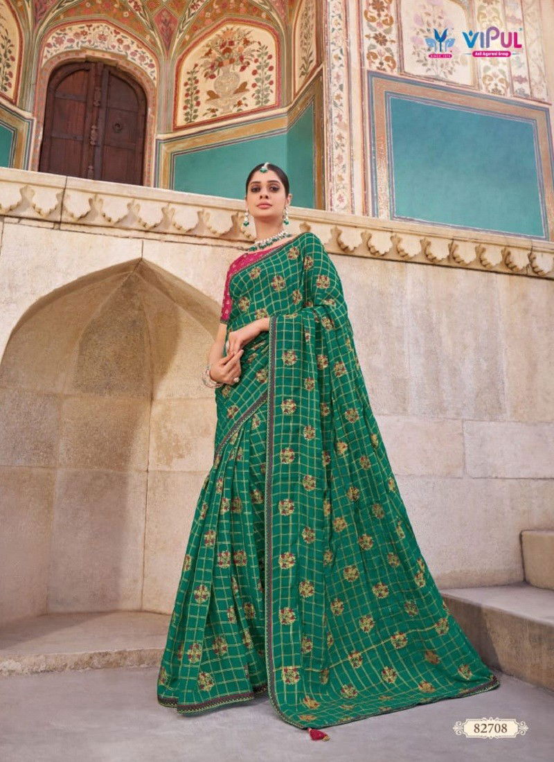 Green Colour Raj Rani Vol 2 By Vipul Weaving Chiffon Saree Surat Wholesale Market 82708