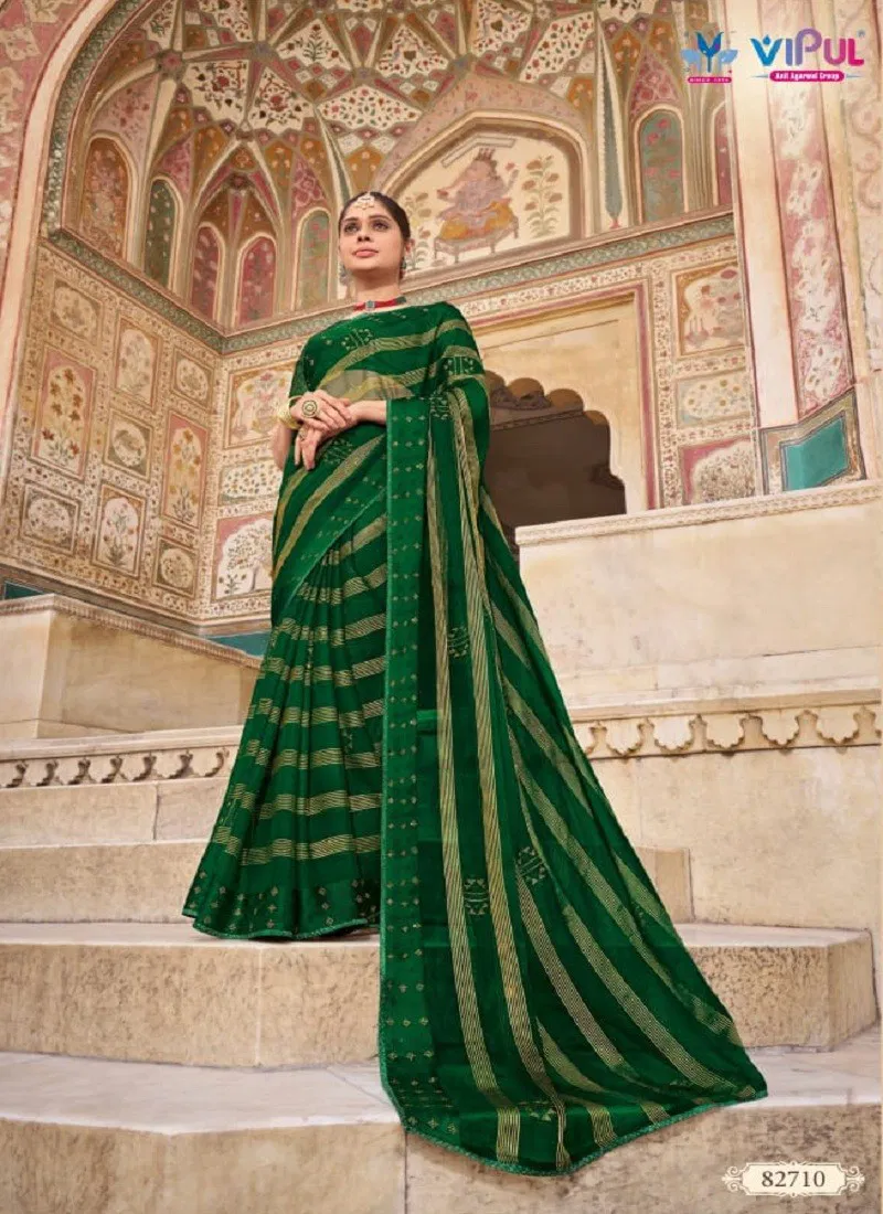 Green Colour Raj Rani Vol 2 By Vipul Weaving Chiffon Saree Surat Wholesale Market 82710