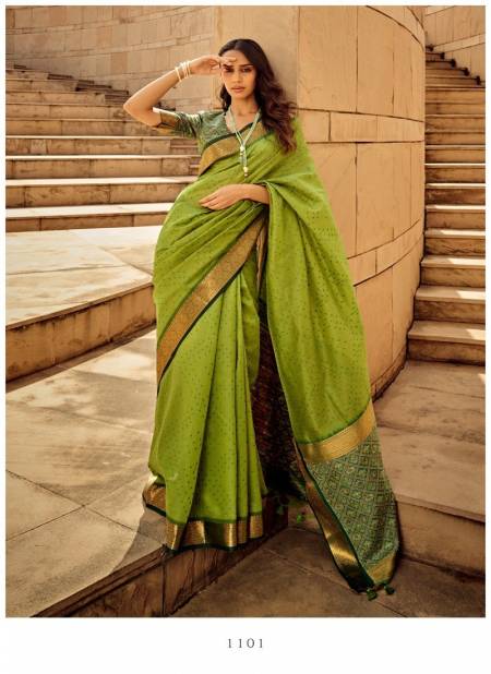 Green Colour Rajtex 1101 TO 1106 Handloom Weaving Silk Patola Sarees Wholesale Market In Surat 1101