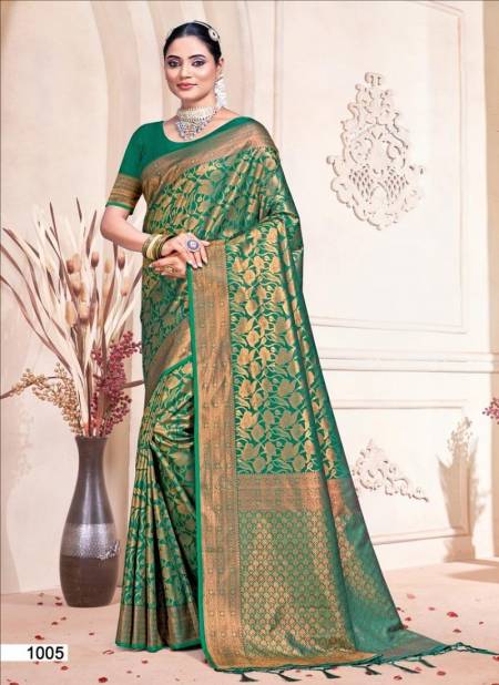 Green Colour Rajwadi Vol 9 By Bunawat Banarasi silk Wedding Wear Saree Wholesale Online 1005