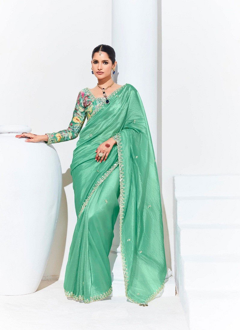 Green Colour Rangat Vol 25 By Kimora Organza Designer Wedding Wear Saree Suppliers In India S-2135