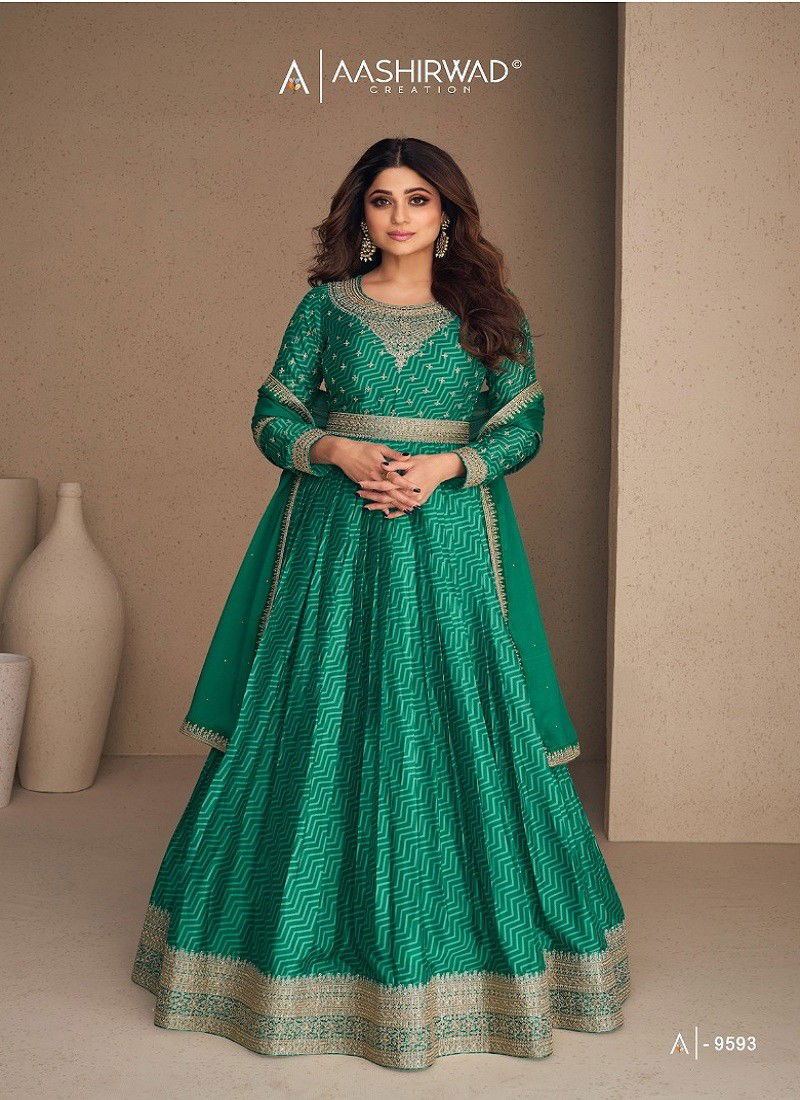 Green Colour Rani Sahiba By Aashirvad Gown Catalog 9593