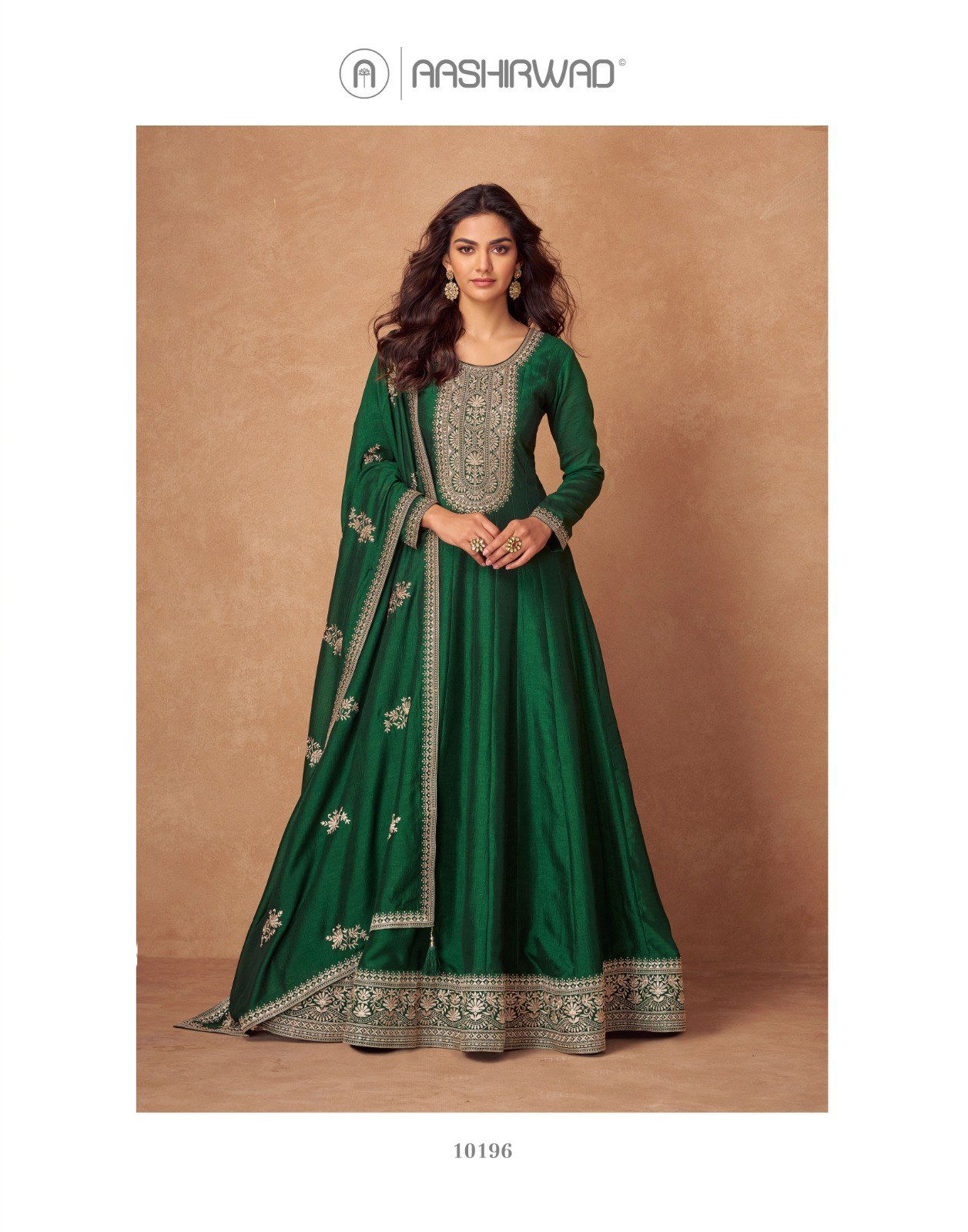 Green Colour Rashmika By Aashirwad Silk Designer Wear Gown With Dupatta Wholesale Online 10196