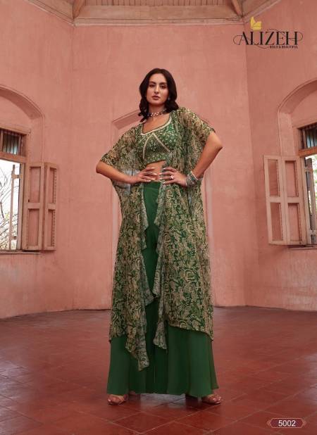 Green Colour Readymade By Alizeh Desginer Party Wear Sharara Choli And Cape Exporters In India 5002