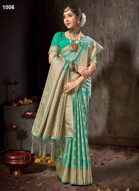 Green Colour Rishta By Sangam Banarasi Silk Designer Saree Catalog 1006