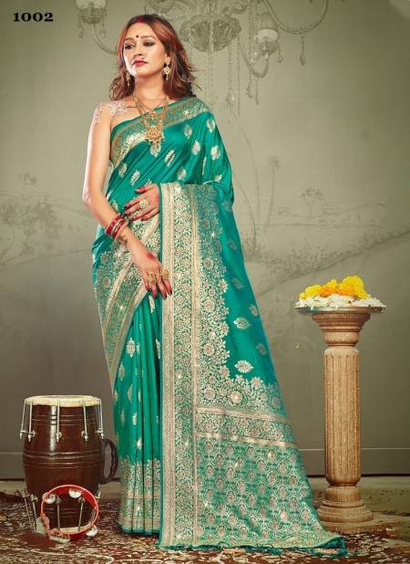Green Colour Rohini Silk By Sangam Wedding Sarees Catalog 1002