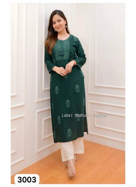 Green Colour Rooh 1 by Rasili Nx Rayon Cotton Kurti With Bottom Exporters In India 3003