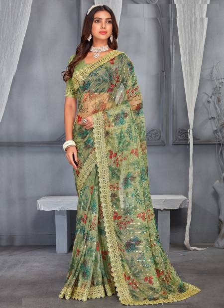 Green Colour Rudra Designer Party Wear Sarees Catalog 1643