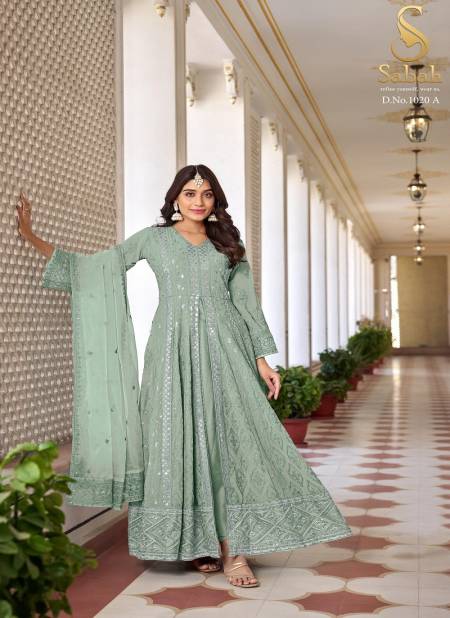 Green Colour Ruhani By Sabah Faux Georgette Designer Salwar Kameez Catalog 1020 A
