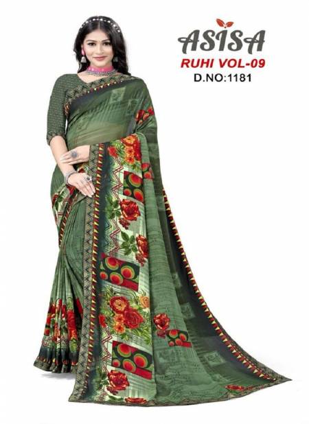 Green Colour Ruhi Vol 9 By Asisa Printed Daily Wear Saree Catalog 1181