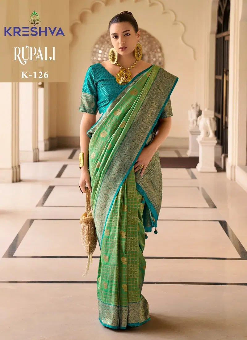 Green Colour Rupali By Kreshva Banarasi Silk Printed Wholesale Saree Suppliers In Mumbai K-126