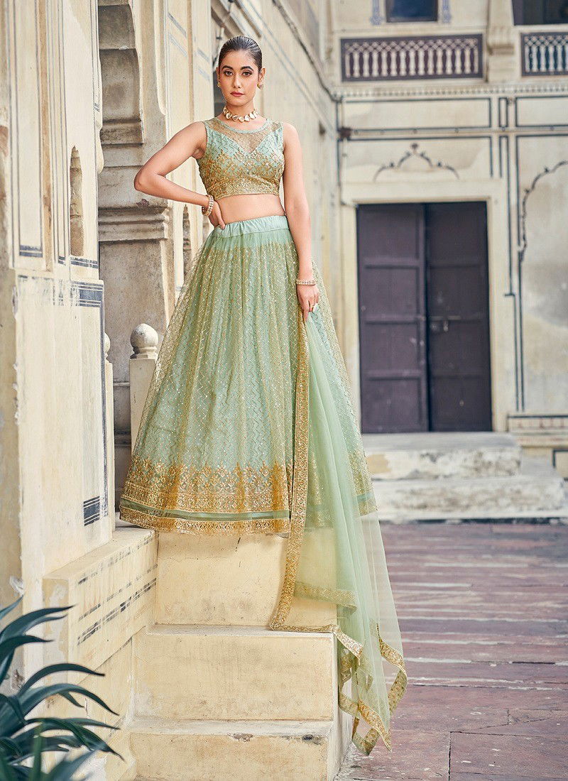 Green Colour SS 166 Designer Wedding Wear Net Lehenga Choli Wholesale Market In Surat With Price GS3151