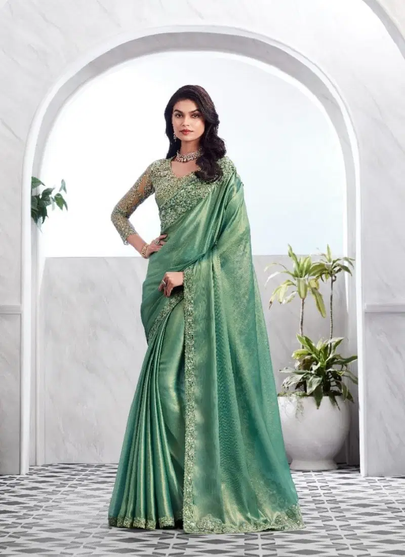 Green Colour SS 29001 To 29017 By TFH Party Wear Designer Saree Exporters In India SS 29004