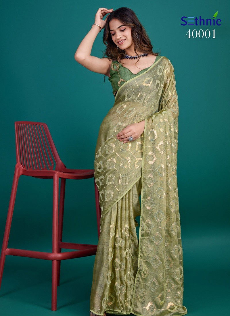 Green Colour Saamya By Sethnic Glass Zari Designer Saree Orders In India 40001